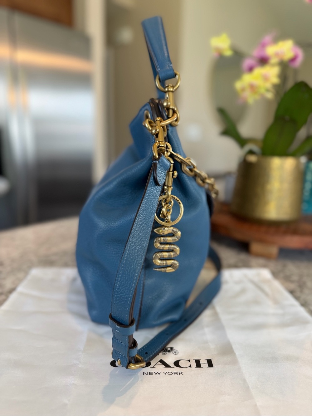 Coach Tabby Hobo Bag - Lake Blue Polished Pebbled Leather (Style 78207) EUC - Picture 3 of 14